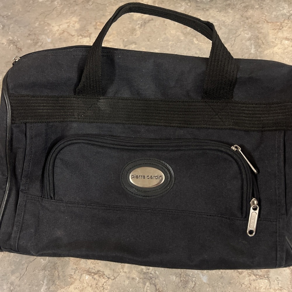 PIERRE CARDIN BLACK CANVAS CARRY TRAVEL BAG SHOULDER/HAND STRAPS